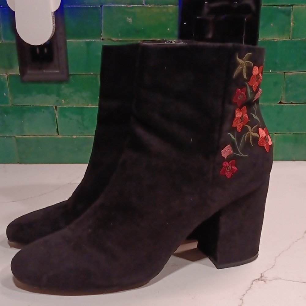 Abound Black Ankle Boots with Floral Embroidery